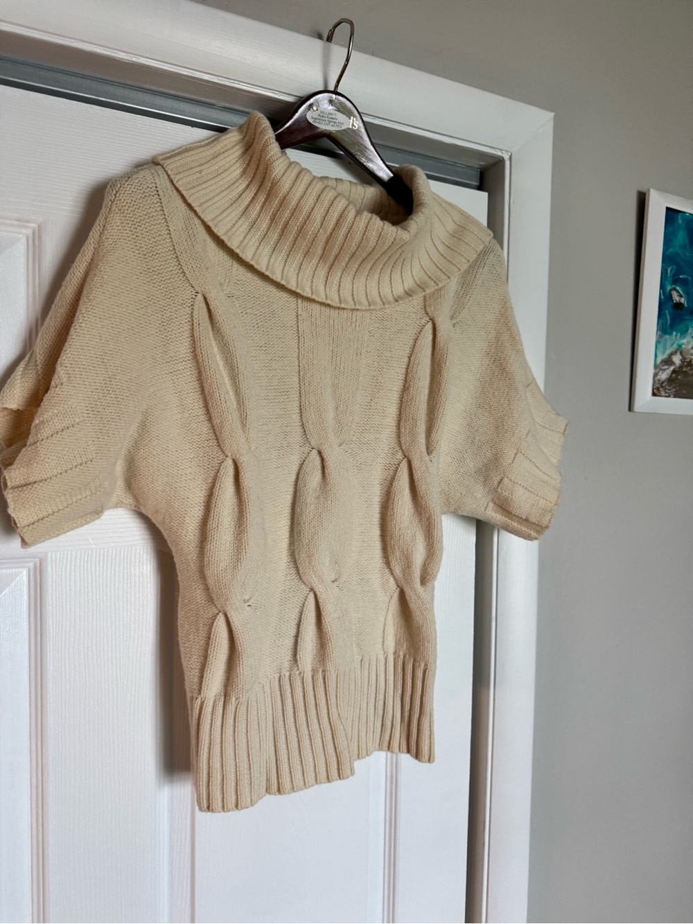 Antonio Melani 100% Merino Wool Cable Knit Cowl Neck Sweater Cream Size M